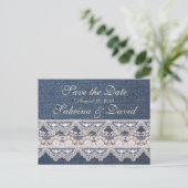  Denim en Kant Save the Date Briefkaart (Staand voorkant)