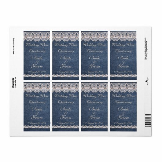  Denim en Kant Wedding Wine Label (Full Sheet)
