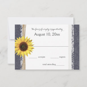 Denim en kant zonnebloem bruiloft RSVP Kaartje