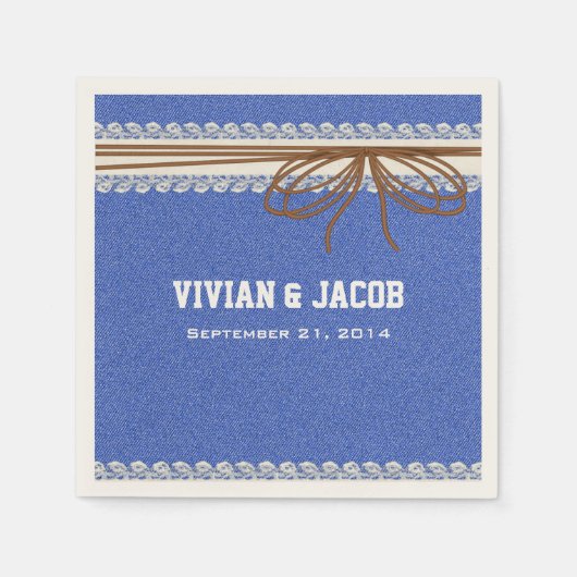 Denim en Lace Custom Wedding Napkin Servetten (Voorkant)