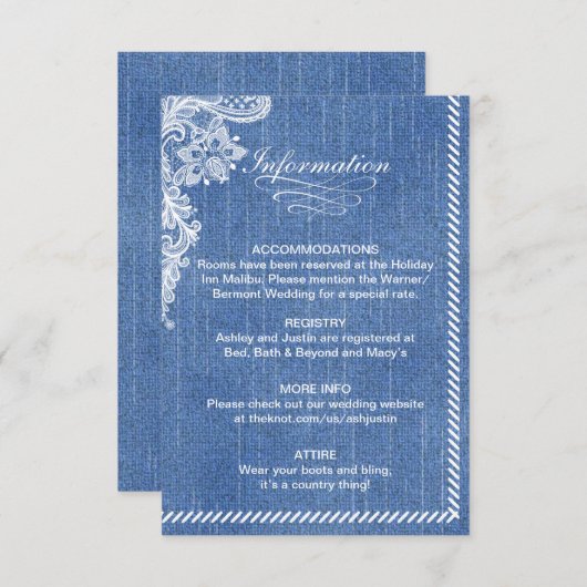 Denim- en Lace-informatiekaart Kaart (Voorkant / Achterkant)