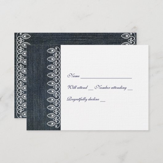 Denim en Lace Rsvp met envelop (Voorkant / Achterkant)
