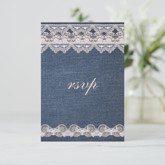 Denim en Lace RSVP Wedding Invitation (Staand voorkant)