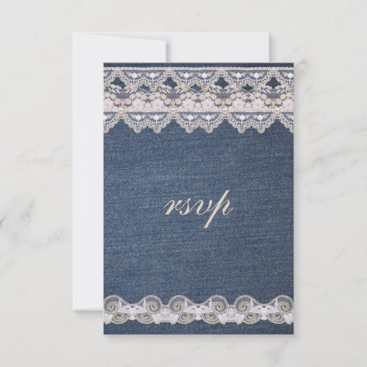 Denim en Lace RSVP Wedding Invitation Kaartje (Voorkant)