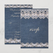 Denim en Lace RSVP Wedding Invitation Kaartje (Voorkant / Achterkant)