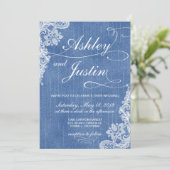 Denim en Lace rustic trouwuitnodiging Kaart (Staand voorkant)