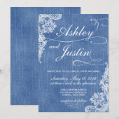 Denim en Lace rustic trouwuitnodiging Kaart (Voorkant / Achterkant)