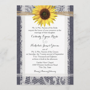 Denim en Lace Sunflower Wedding Kaart