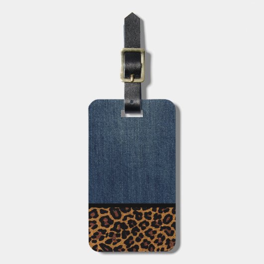 Denim en Leopard Bagagelabel (Voorkant verticaal)