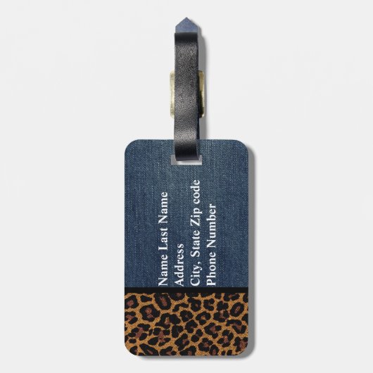 Denim en Leopard Bagagelabel (Achterkant verticaal)