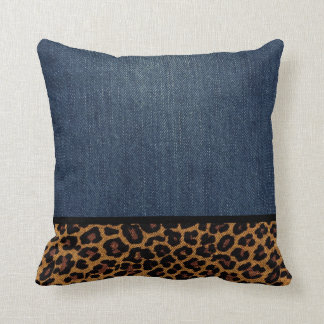 Denim en Leopard Kussen