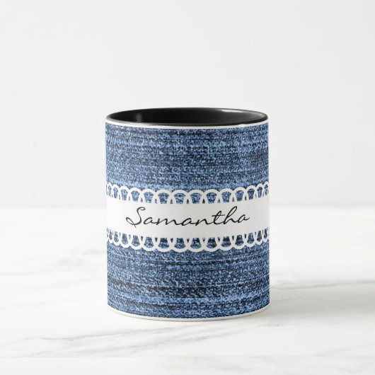Denim- en lint-ontwerpkoffie-Mok Mok (Midden)