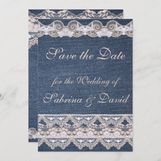 Denim en Losse sparen de Datum Save The Date (Voorkant / Achterkant)