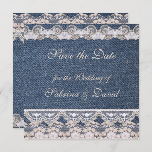 Denim en Losse sparen de Datum Save The Date (Voorkant / Achterkant)