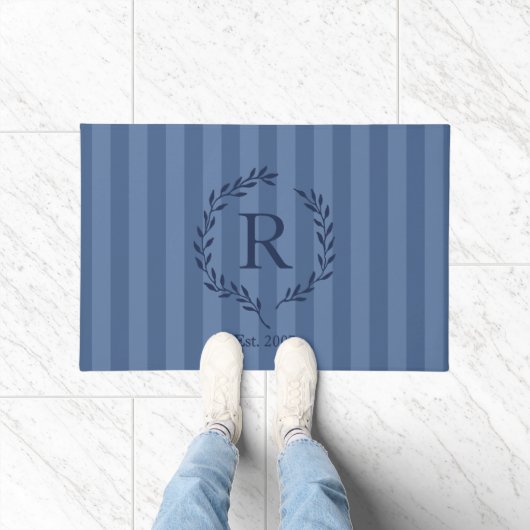 Denim en Navyblauwe Krans Monogram Deurmat (Binnen)