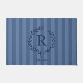 Denim en Navyblauwe Krans Monogram Deurmat (Voorkant)