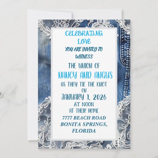 denim en oude kant trouwuitnodiging kaart (Voorkant)