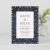 Denim en Parel Save the Date Kaart (Staand voorkant)