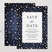 Denim en Parel Save the Date Kaart (Voorkant / Achterkant)