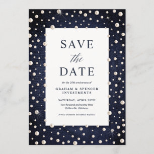 Denim en Parel Save the Date Kaart