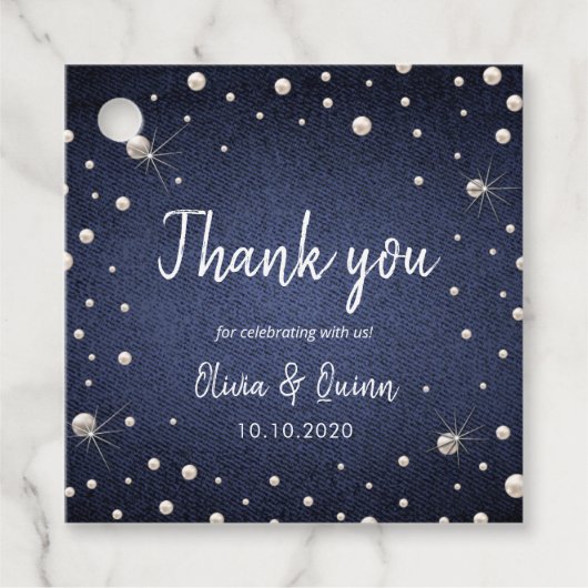 Denim en parels Favor Tag Bedankjes Labels (Voorkant)