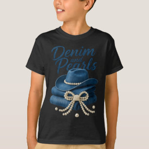 Denim en parels Outfit Vrouwen Western Cowgirl Rod T-shirt