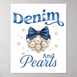 Denim en parels strik jeans western cowgirl dames poster
