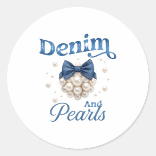 Denim en parels strik jeans western cowgirl dames ronde sticker