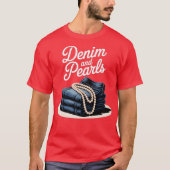 Denim en parels voor dames 2025 Denim met parels T-shirt (Voorkant)