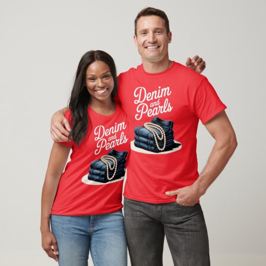 Denim en parels voor dames 2025 Denim met parels T-shirt (Unisex)