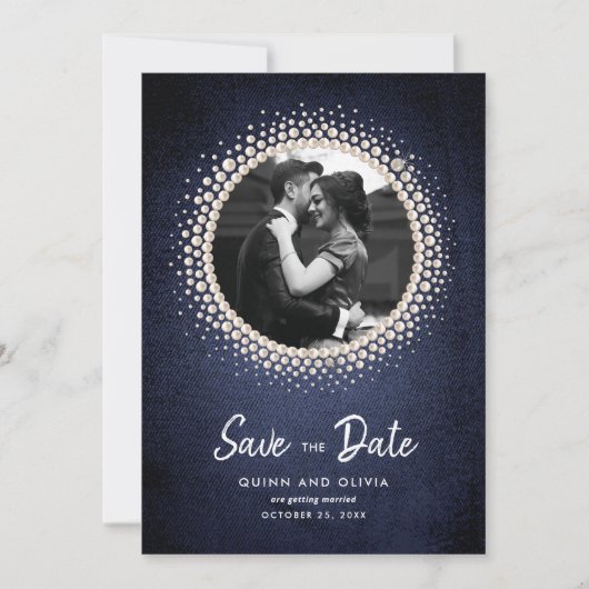 Denim en Pearls Save the Date Photo Kaart (Voorkant)