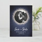 Denim en Pearls Save the Date Photo Kaart (Staand voorkant)