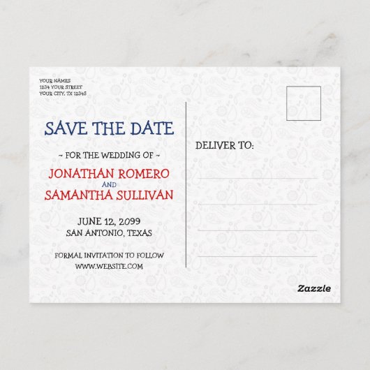 Denim en Red Bandana Texas slaan de datum op Briefkaart (Achterkant)