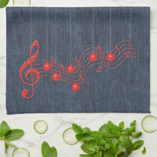 Denim en Red Lace Music Theedoek