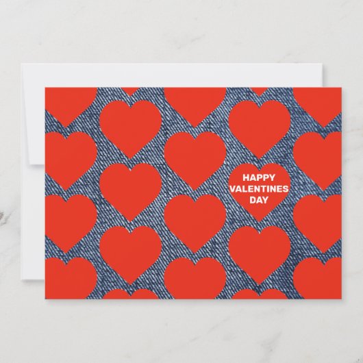 Denim En Rode Hartjes Valentijnskaart Aankondiging (Voorkant)