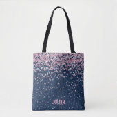 Denim en Roze Glitter Patroon Tote Bag (Voorkant)