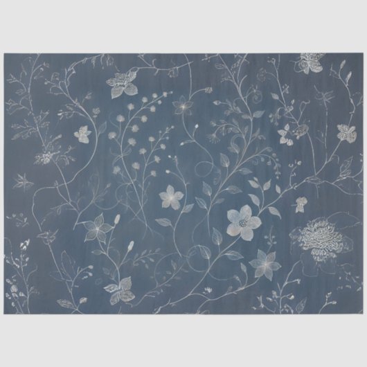 Denim en Witte Kleine Bloemen Decoupage Tissuepapier (Voorkant)