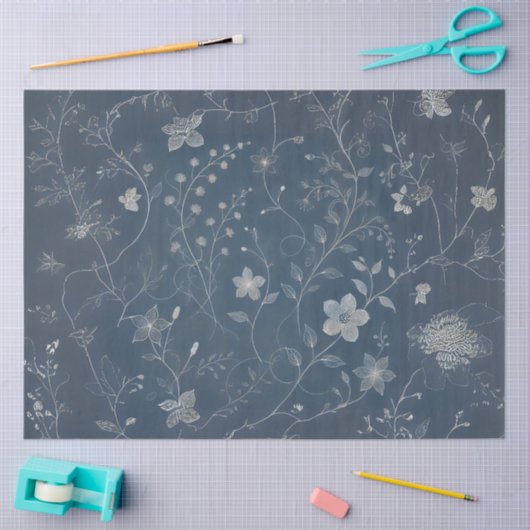 Denim en witte Tiny Flowers Decoupage Tissuepapier (Craft)