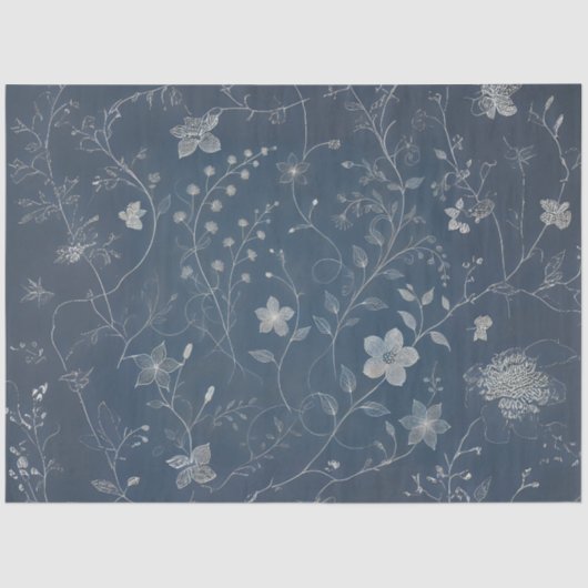 Denim en witte Tiny Flowers Decoupage Tissuepapier (Voorkant)
