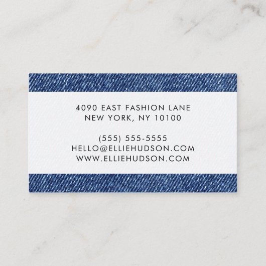 Denim Fabric, Denim Texture, Blue Denim, Jeans Visitekaartje (Achterkant)