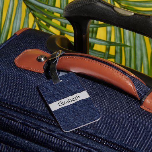 Denim Fabric, Denim Texture, Blue Denim, Jouw naam Bagagelabel (Achterkant Insitu 3)