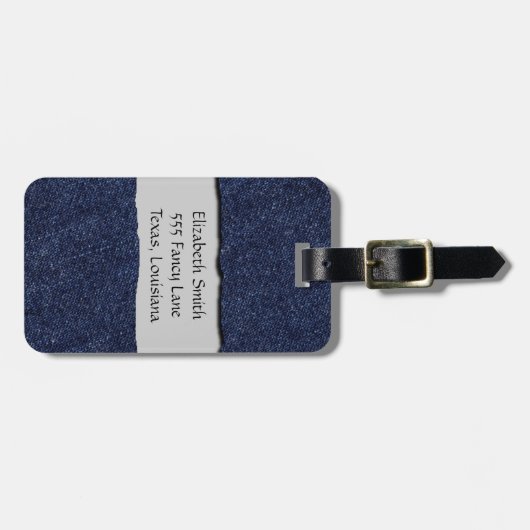 Denim Fabric, Denim Texture, Blue Denim, Jouw naam Bagagelabel (Voorkant horizontaal)
