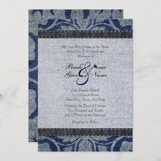  Denim Floral Wedding Uitnodiging (Voorkant / Achterkant)