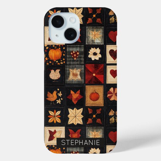 Denim Folk Art Quilt Patroon | rustieke herfstpatc Case-Mate iPhone Case (Achterkant)
