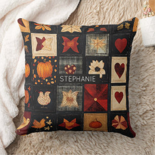 Denim Folk Art Quilt Patroon   rustieke herfstpatc Kussen