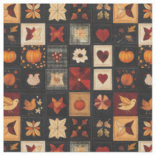 Denim Folk Art Quilt Patroon   rustieke herfstpatc Stof