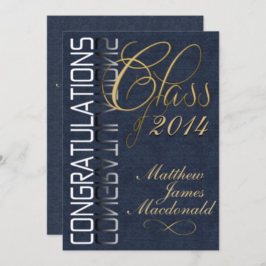 Denim Formal Graduation Party Invitation Kaart (Voorkant / Achterkant)