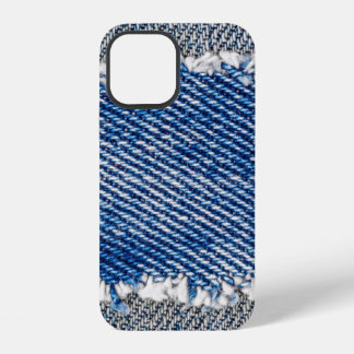 Denim frame. Gescheurde denim stof met rafelig ran iPhone 12 Hoesje