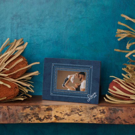 Denim Frameless Family Foto Easel Terug Fotoplaat (Zijkant)