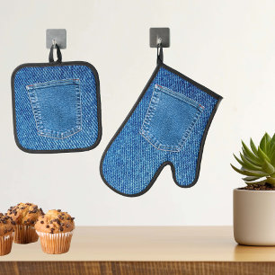 Denim Fun Pocket Jeans Look Ovenwant & Pannenlap Set